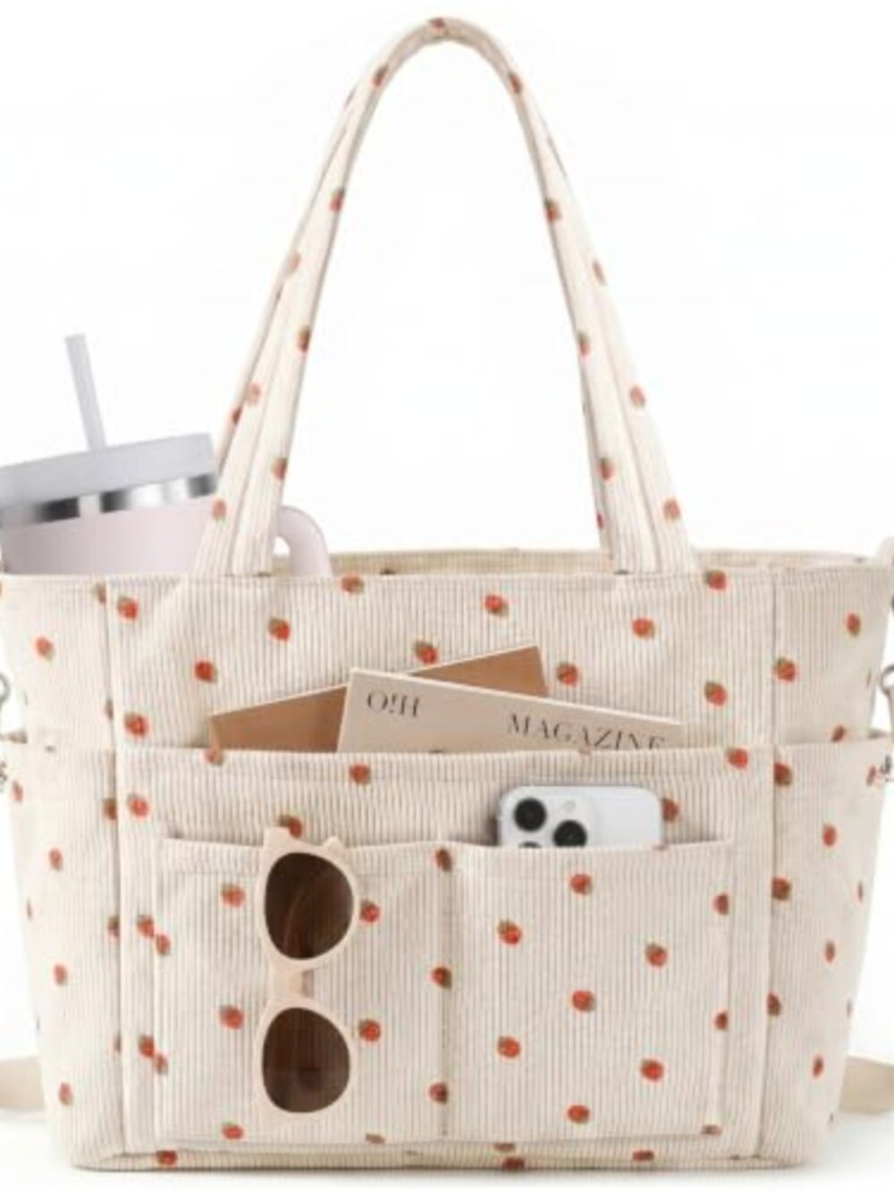 Corduroy Tote Bag Multipocket Laptop Work Travel Purse